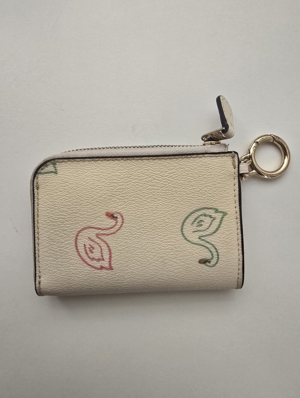 Coach L Zip Card Case Swan Print C8377 Chalk White Key Ring Wallet - Picture 6 of 15